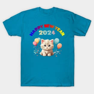 Happy New Year 2024 Persian Kitten Design! T-Shirt